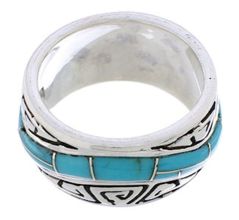 Silver And Turquoise Inlay Water Wave Ring Size 5-1/4 EX40809